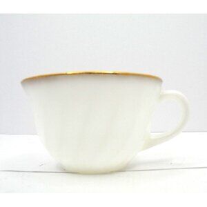 Vintage Fire King Swirl Milk Glass Teacups With Gold Trim Set Of 8 Translucent G